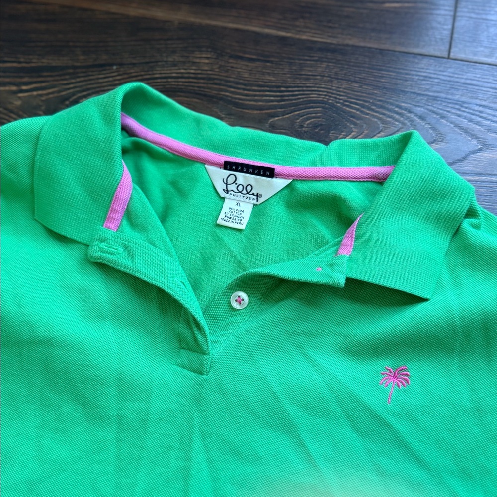 Lilly Pulitzer Soft Green Color Cotton Polo Shirt Cap Sleeve XL - Picture 5 of 8